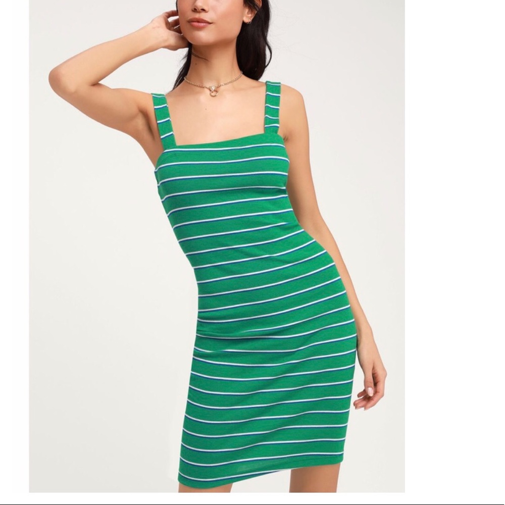 NWT Lulus Green Striped Sleeveless Bodycon Dress.
